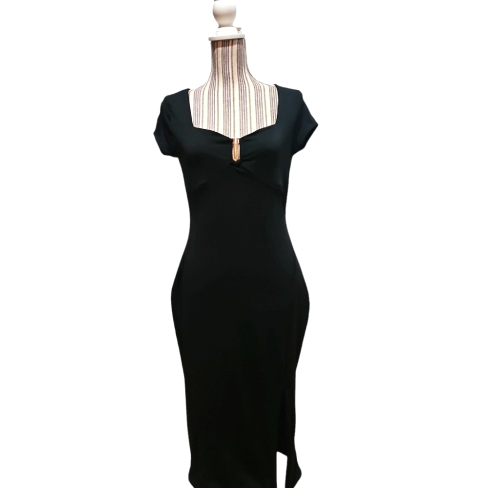 Derek Heart Women Sweetheart neck Royal Chest Modal Bodycon Black Dress Size S